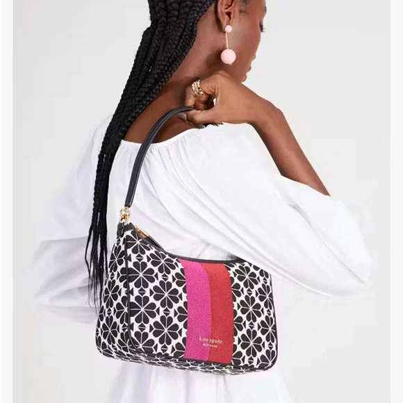 Kate Spade ♠️ Flower Jacquard Stripe Sam Small Convertible Shoulder Bag - Picture 9 of 11